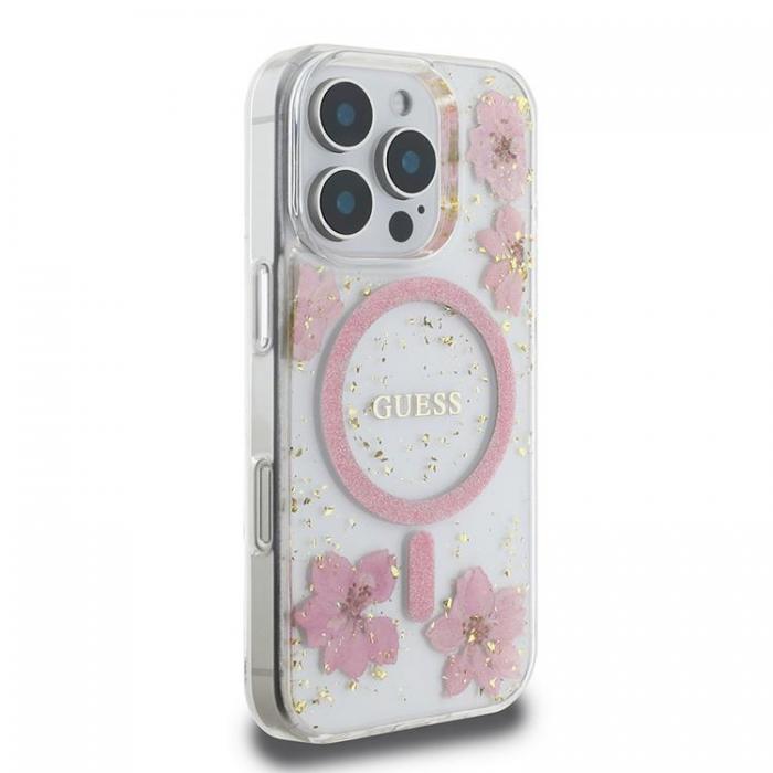 Guess - Guess iPhone 16 Pro Mobilskal MagSafe Resin Flower Glitter - Rosa