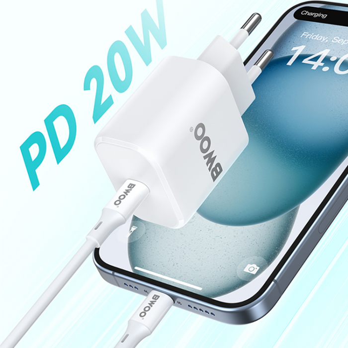 BWOO - BWOO Vggladdare 20W USB-C BO-CDA105 - Vit