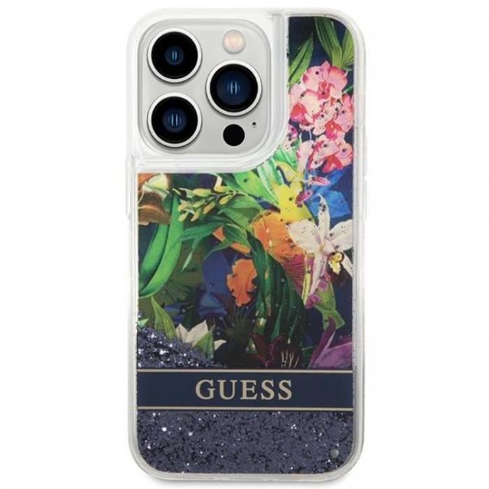 Guess - GUESS iPhone 14 Pro Skal Flower Liquid Glitter - Bl