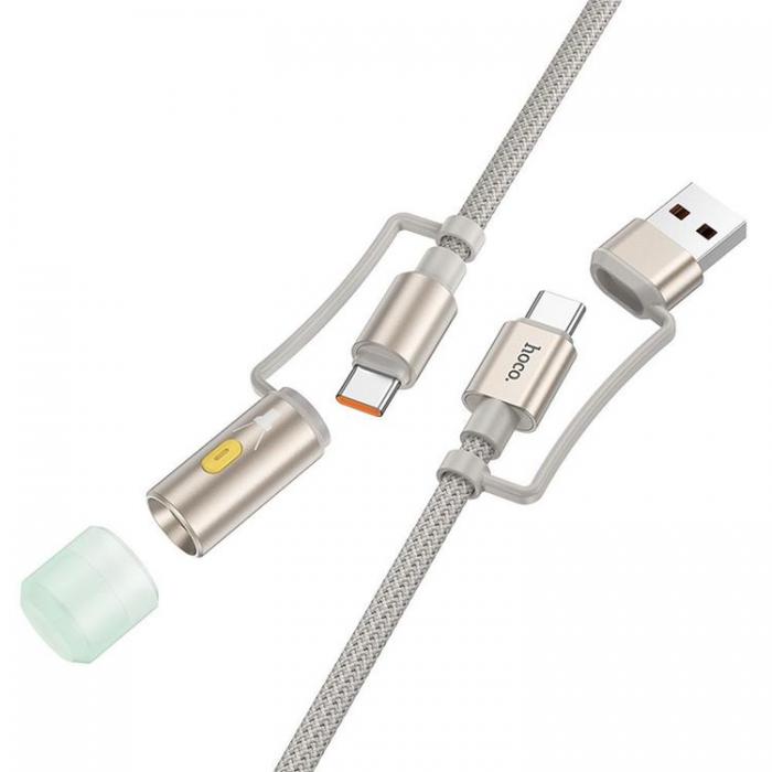 Hoco - Hoco USB-A/USB-C Till USB-C, LED-ljus 60W 3A Kabel 1.2m U138 - Gr