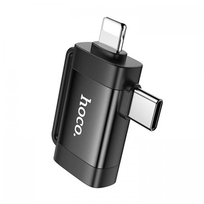 Hoco - Hoco 2in1 Adapter OTG USB-A till Lightning/USB-C UA31F - Svart