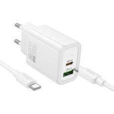 Hoco - HOCO Väggladdare USB/USB-C 20W USB-C/USB-C Kabel N61 PD QC Vit