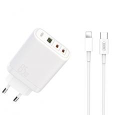 XO - XO Snabbladdare USB/2x USB-C 65W med USB-C/Lightning Kabel PD