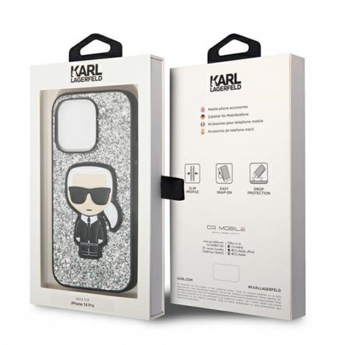 KARL LAGERFELD - Karl Lagerfeld iPhone 14 Pro Skal Glitter Flakes Ikonik - Silver