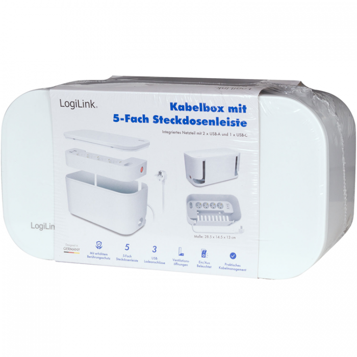 LogiLink - LogiLink Cable box - Kabelgmma med grenuttag + USB-A/USB-C-laddning Vit