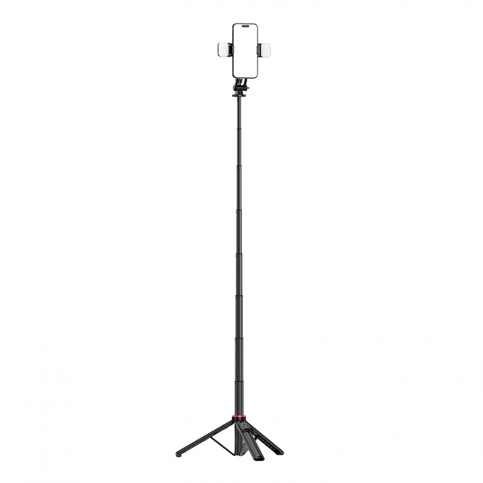 A-One Brand - Selfiestick Teleskopstativ 1.3m Auminiumlegering Med Dubbel Lampa