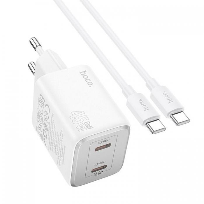 Hoco - Hoco Vggladdare 2xUSB-C 45W + USB-C Kabel GaN N42 - Vit