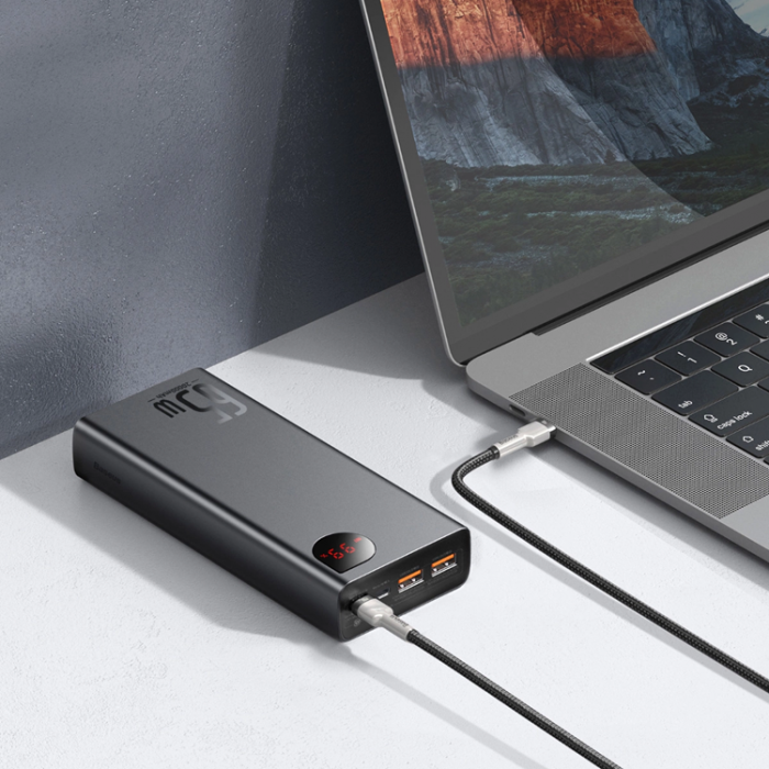 BASEUS - Baseus Powerbank 20000 mAh 65W Med USB-C Kabel Adaman Metal - Svart