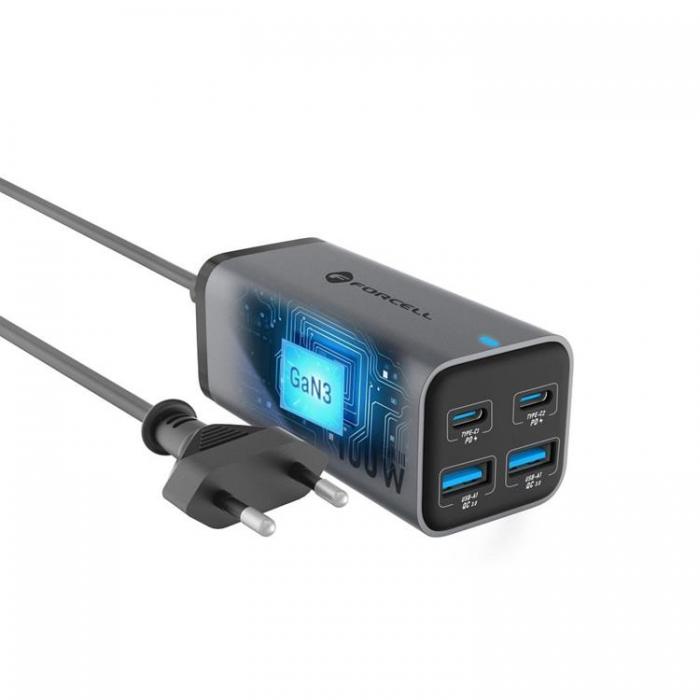 Forcell - Forcell Snabbladdare 100W 2xUSB-C 2xUSB-A PD QC 4.0 GaN III SFC 2.0 5A