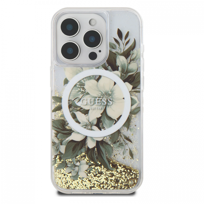 Guess - Guess iPhone 16 Pro Max Mobilskal MagSafe Liquid Glitter Flower