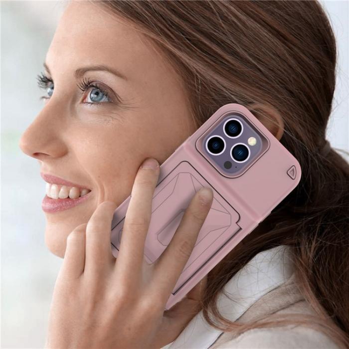 A-One Brand - iPhone 14 Pro Skal Korthllare Mirror Kickstand - Rosa