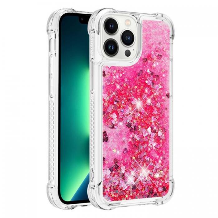 A-One Brand - iPhone 14 Pro Skal Liquid Floating Glitter - Rosa