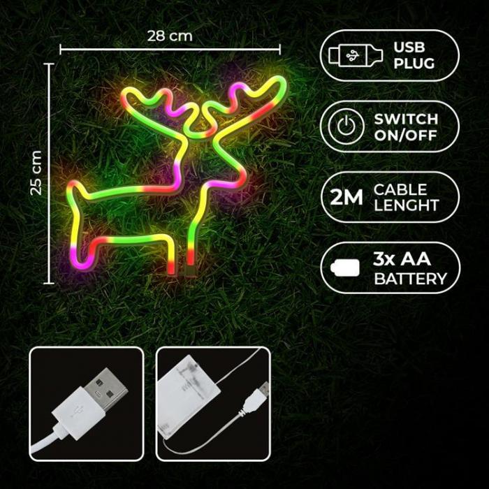 Forever Light - Forever Light LED Neon Light ELK Bat + USB FLNE12 - Flerfrgad