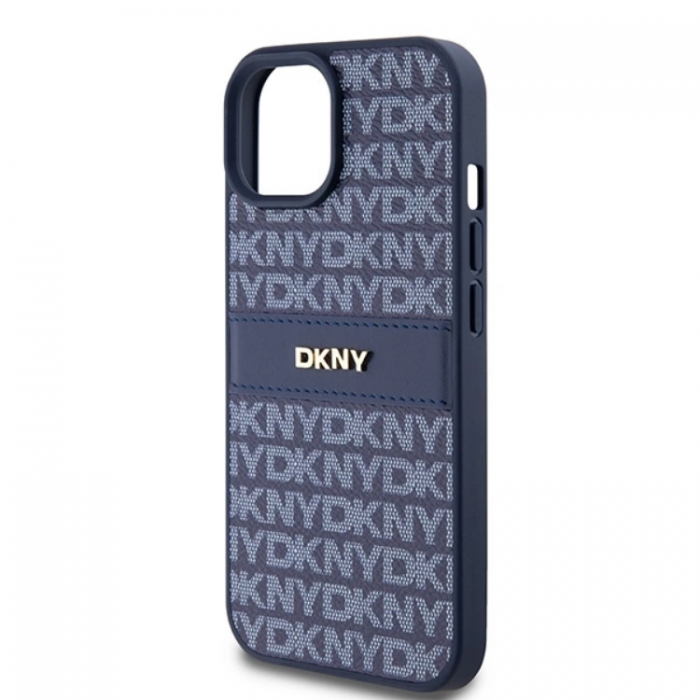 DKNY - DKNY iPhone 15/14/13 Mobilskal Lder Mono Stripe & Metal Logo - Bl