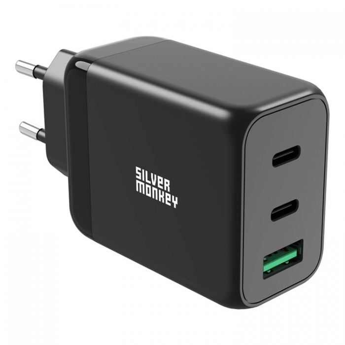 Silver Monkey - Silver Monkey GaN 65W Vggladdare 2x USB-C PD 1x USB-A QC 3.0