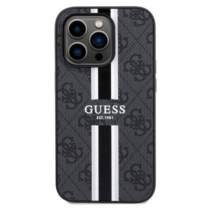 Guess - Guess iPhone 15 Pro Mobilskal Magsafe Printed Stripes - Svart