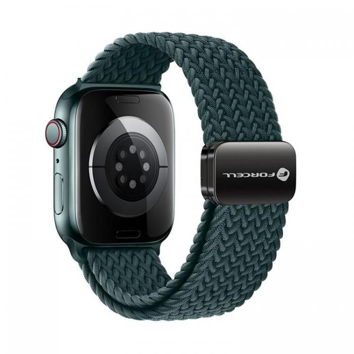 Forcell - Forcell Apple Watch (42/44/45/49mm) Armband Magnetic Nylon - Mrkgrn