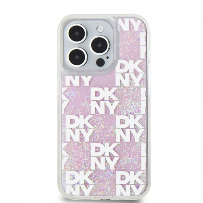 DKNY - DKNY iPhone 15 Pro Mobilskal Liquid Glitter Multi Logo - Rosa