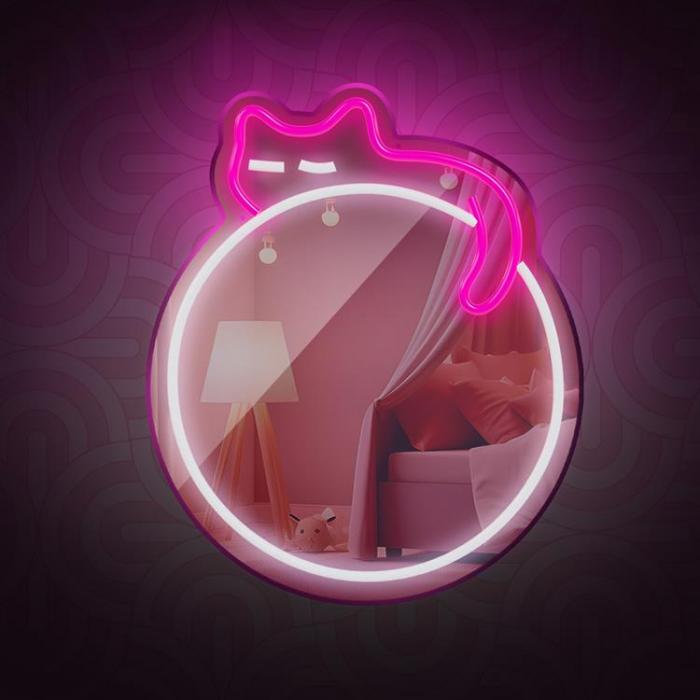 Forever Light - Forever Light Neon MIRROR LED SLEEPING CAT FMNE03 - Rosa