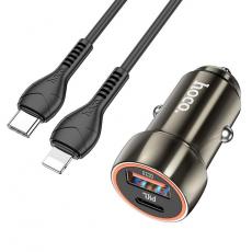 Hoco - Hoco Billaddare 20W USB-A/USB-C + Kabel USB-C Till Lightning - Metallgrå