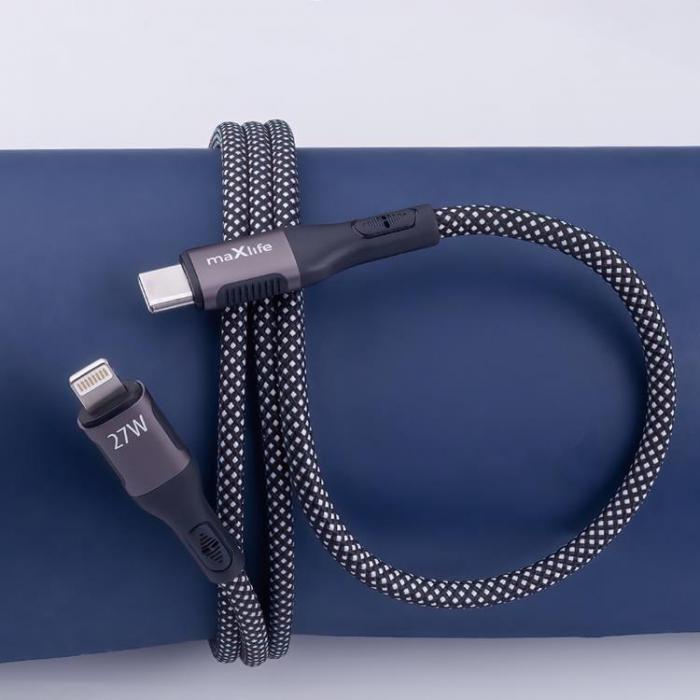 Maxlife - Maxlife USB-C/Lightning 1m Kabel 27W Magnetic Nylon - Svart