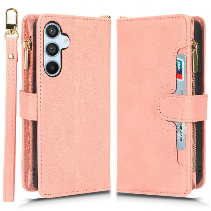 A-One Brand - Galaxy A34 5G Plnboksfodral Zipper med Rem - Rosa