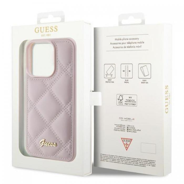 Guess - Guess iPhone 15 Pro Mobilskal Quilted Metal Logo - Rosa