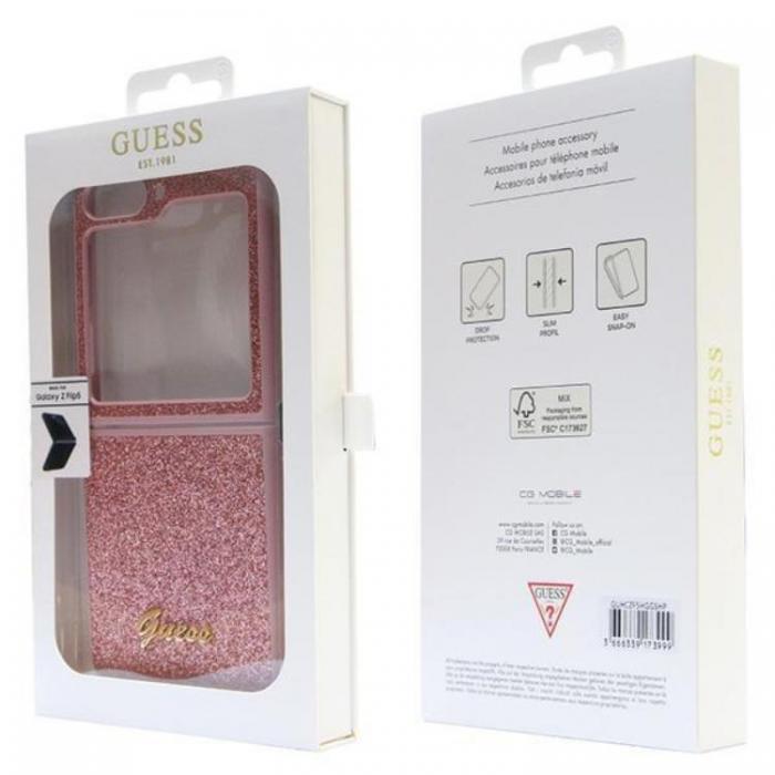 Guess - Guess Galaxy Z Flip 5 Mobilskal Glitter Script - Rosa