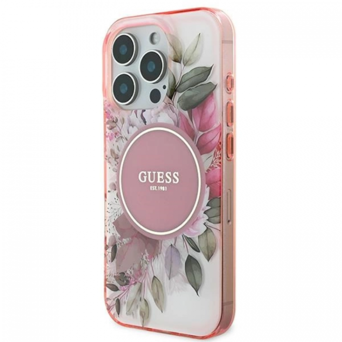 Guess - Guess iPhone 16 Pro Mobilskal MagSafe IML Flower & Tonal Circle