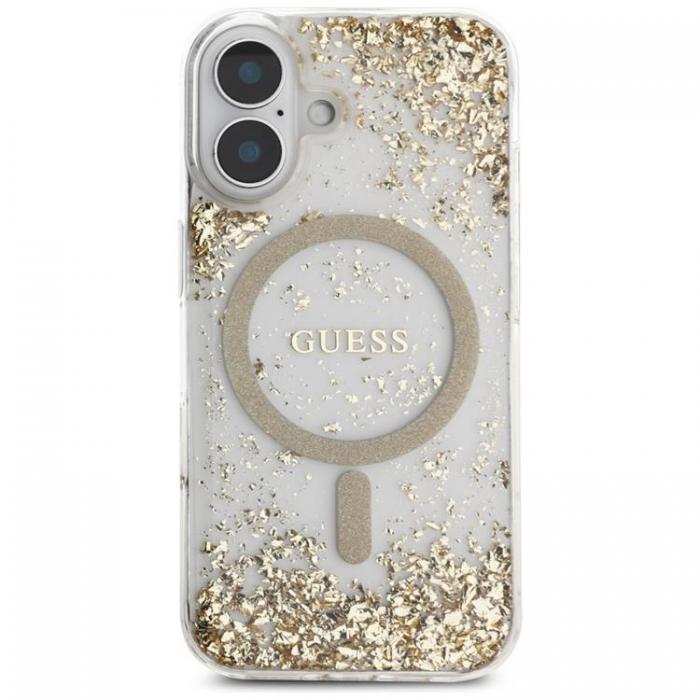 Guess - Guess iPhone 16 Mobilskal MagSafe HC Resin Bottom Glitter - Guld