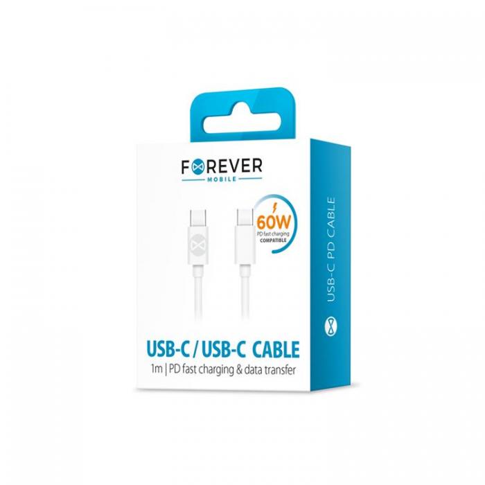 Forever - Forever USB-C till USB-C kabel 1m 60W - Vit