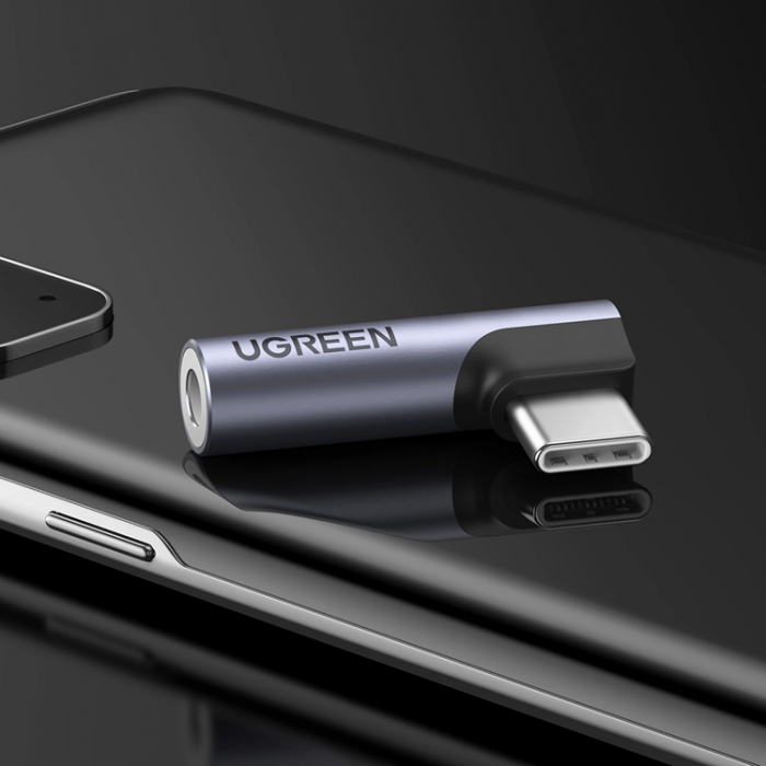 Ugreen - Ugreen Vinklad Audio Adapter USB-C till Miniuttag 3.5 mm - Gr