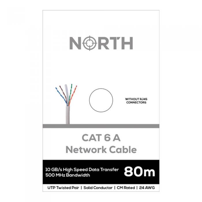 North - NORTH Ntverkskabel Cat6A UTP Vit 80m kontaktls Solid 10Gb/s