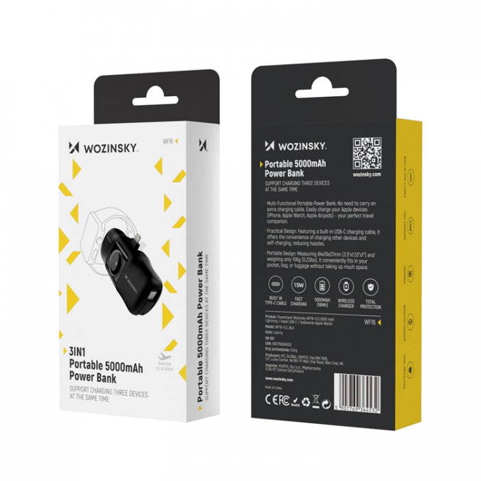 Wozinsky - Wozinsky Lightning Mini Powerbank 15W 5000mAh - Svart