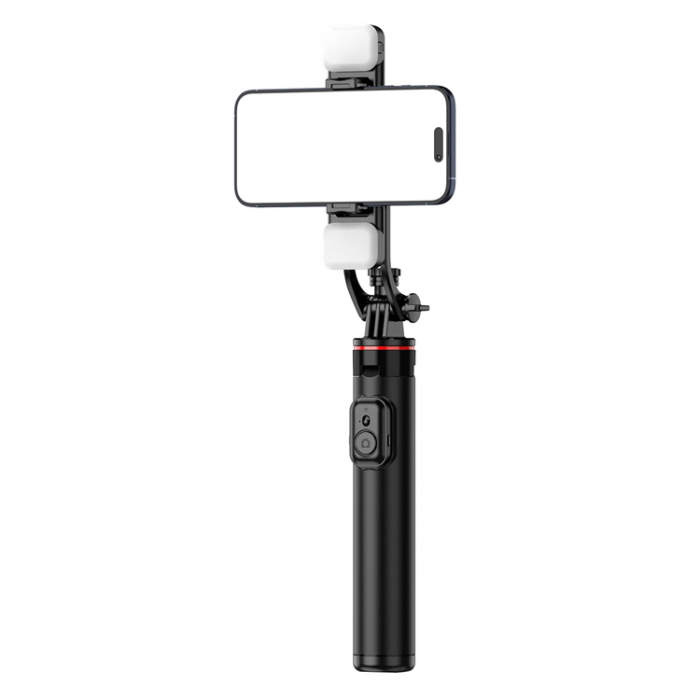 A-One Brand - Selfiestick Teleskopstativ 1.3m Auminiumlegering Med Dubbel Lampa