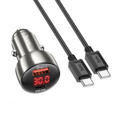 Hoco - Hoco Billaddare 48W USB-A/Typ-C + Kabel Typ-C Till Typ-C Z50 - Metallgrå