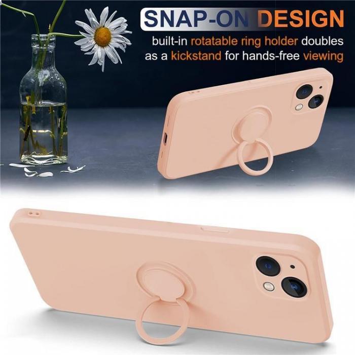 A-One Brand - iPhone 15 Plus Mobilskal Ringhllare Liquid Silikon - Rosa