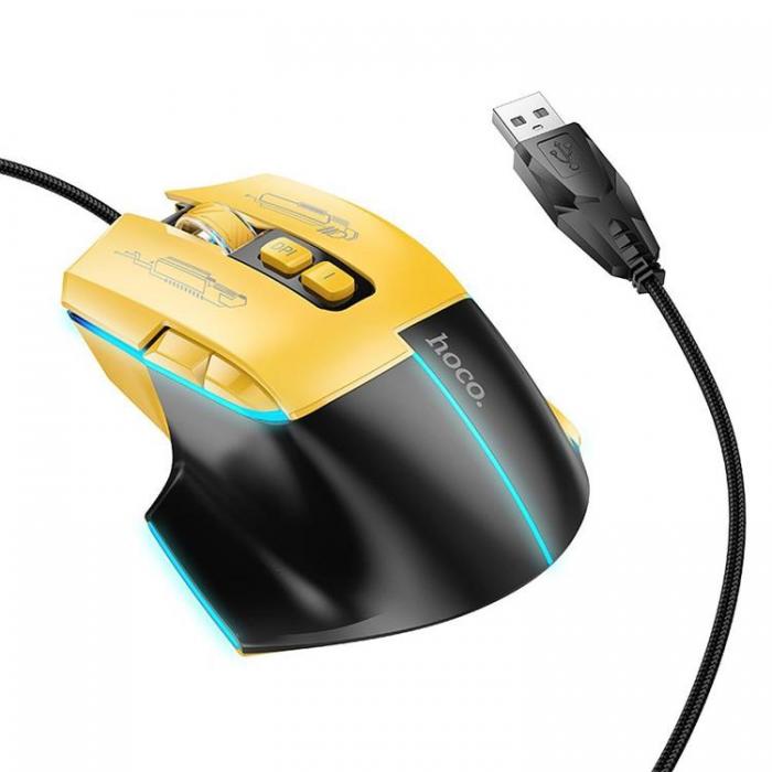 Hoco - Hoco Wired Gaming Mus USB-A 3600DPI - Svart/Gul