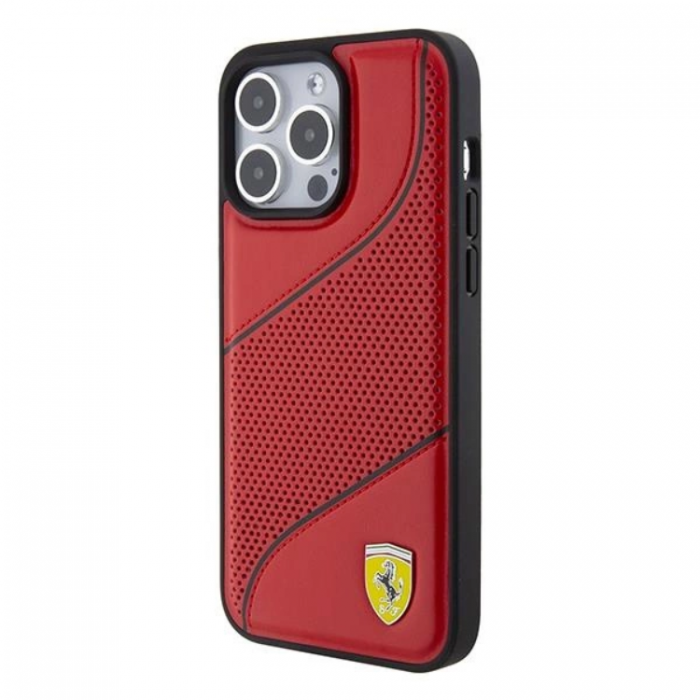 Ferrari - Ferrari iPhone 15 Pro Max Mobilskal Perforated Waves Metal Logo - Rd