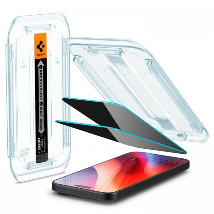 Spigen - [2-Pack] Spigen iPhone 16 Pro Skrmskydd Hrdat glas TR. EZ Fit Privacy