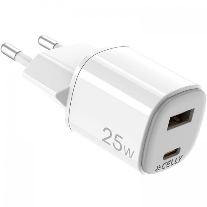 Celly - Celly Snabbladdare GaN 1 x USB-A + 1 x USB-C PD 25W - Vit