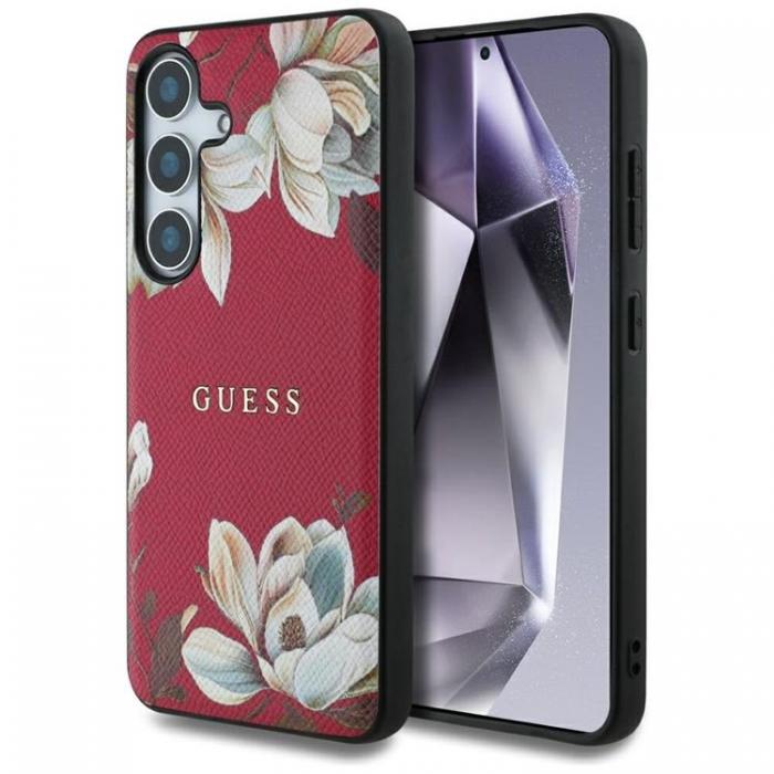 Guess - Guess Galaxy S25 Mobilskal MagSafe Grained Printed Flower - Fuchsia