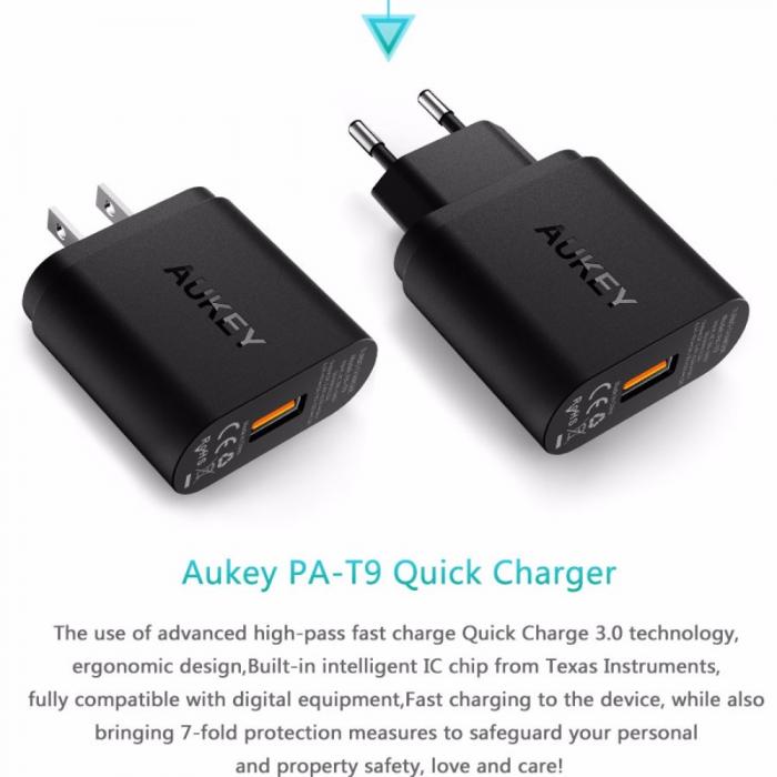 UTGATT5 - Aukey Qualcomm Certified Quick charger 3.0 - Svart