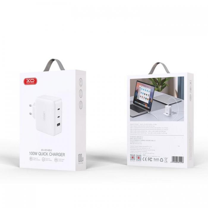 XO - XO Snabbladdare 100W 2x USB-C Till 1x USB CE14 PD 3.0 QC Vit