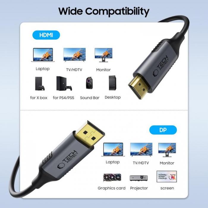 Tech-Protect - Tech-Protect Displayport Till HDMI Kabel 2.0 4K 60HZ 200cm Ultraboost