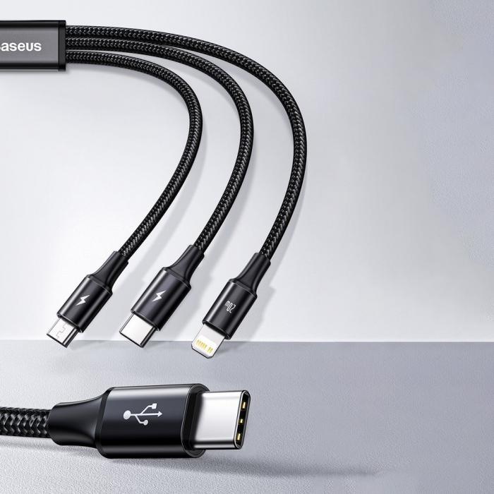 BASEUS - Baseus 3in1 USB-C till USB-C, Lightning, microUSB kabel 1.5m