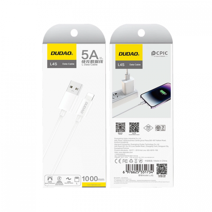 Dudao - Dudao USB-A till Lightning kabel 5A 1m L4SL - Vit