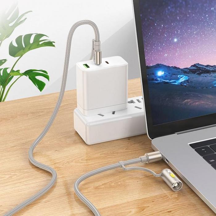 Hoco - Hoco USB-A/USB-C Till USB-C, LED-ljus 60W 3A Kabel 1.2m U138 - Gr