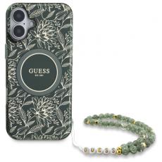 Guess - Guess iPhone 16 Mobilskal MagSafe IML Flowers Med Strap - Grön