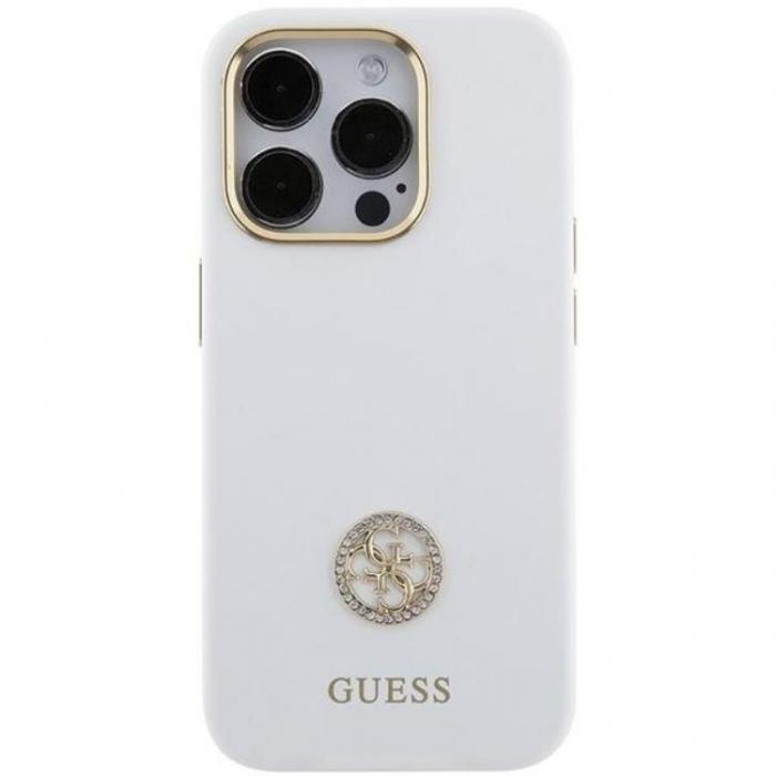 Guess - Guess iPhone 15 Pro Max Mobilskal Silikon Logo Strass - Vit